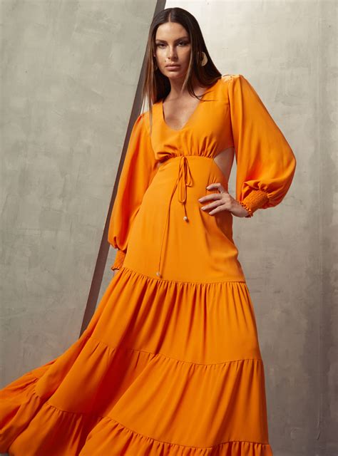 vestido longo cut  manga isa paes