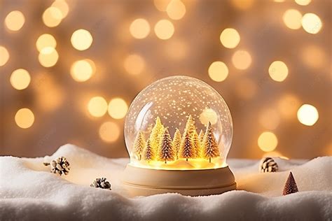 snow globe  lights   white snowcovered landscape background