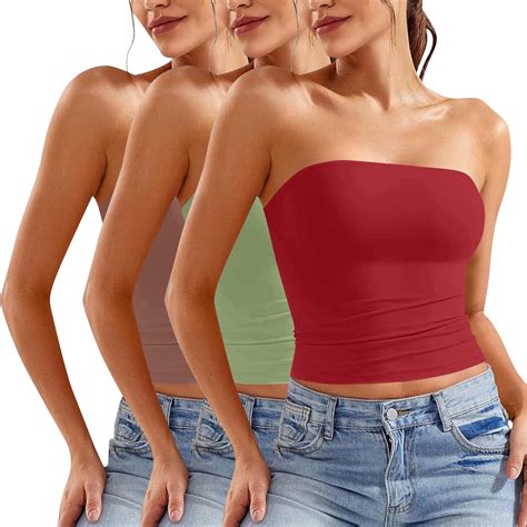 Aloohaidyvio 3 Pack Womens Tube Tops Strapless Shirt Summer Outfits