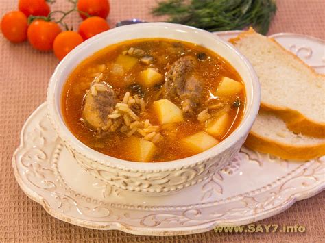 Суп с уткой, рисом и грибами