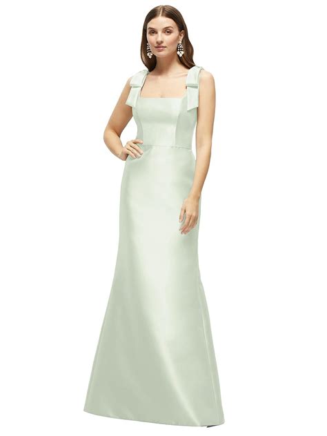 Satin Fit And Flare Maxi Bridesmaid Dress With Shoulder Bows In Mint
