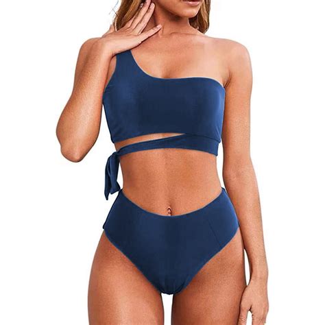 Ayolanni Blue Swimsuit Women Plus Size One Shoulder V-Neck Separate