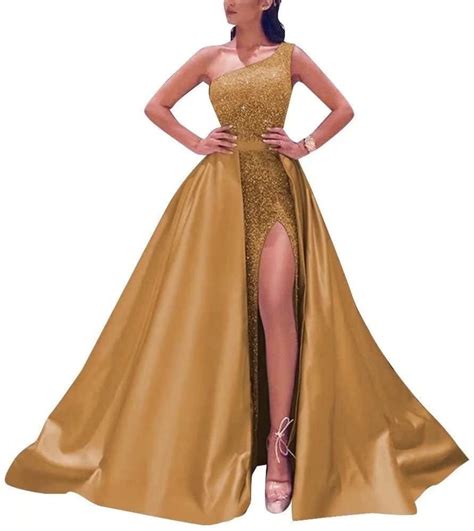 One shoulder sequin prom dresses 2022 long satin evening gowns formal