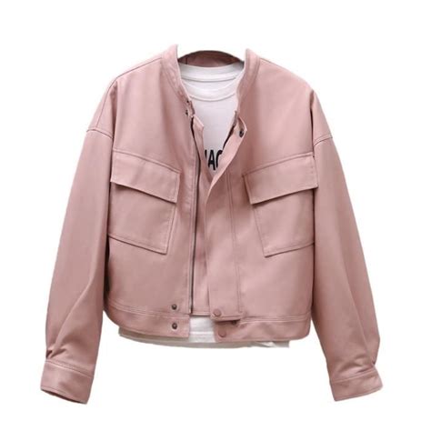 veste en simili cuir pour femmes   montant   manches longues