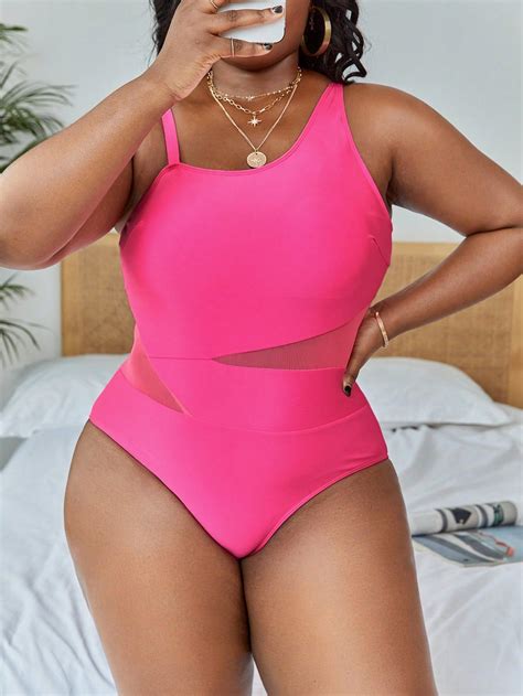 Slaydiva mais Fato de banho de uma peça malha de contraste inserir gola