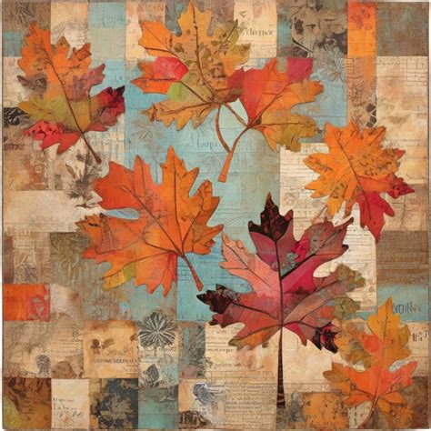 Vintage Autumn Leaves Patchwork Art Free Stock Photo - Public Domain