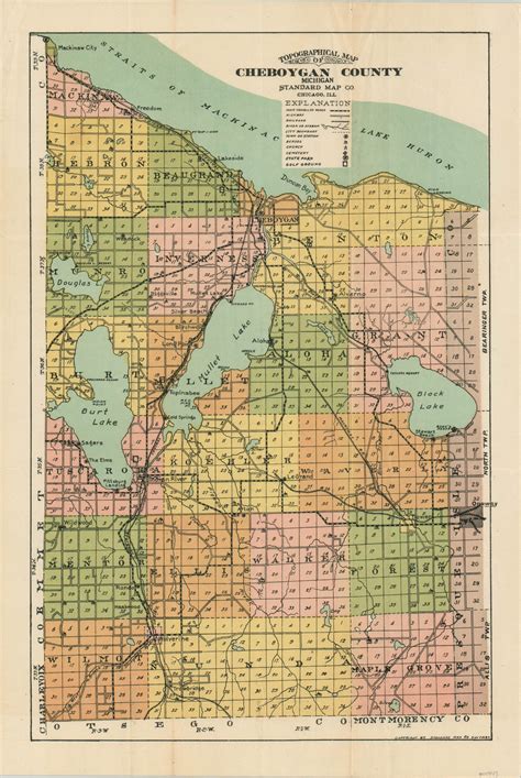 Topographical Map of Cheboygan County Michigan - Curtis Wright Maps