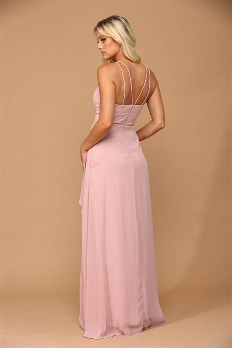 Long Halter Formal Chiffon Bridesmaids Dress | The Dress Outlet