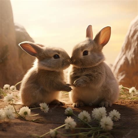 Premium AI Image | two baby rabbits kissing
