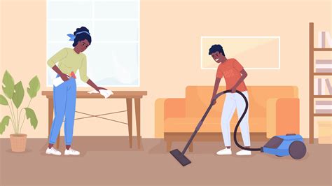 Animated dividing household chores. Cleaning routine. Vacuuming and ...