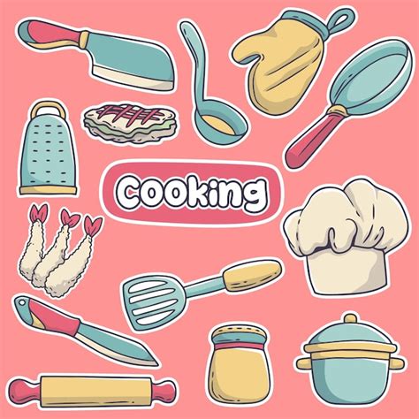 Premium Vector | A set of cooking icons on a pink background.