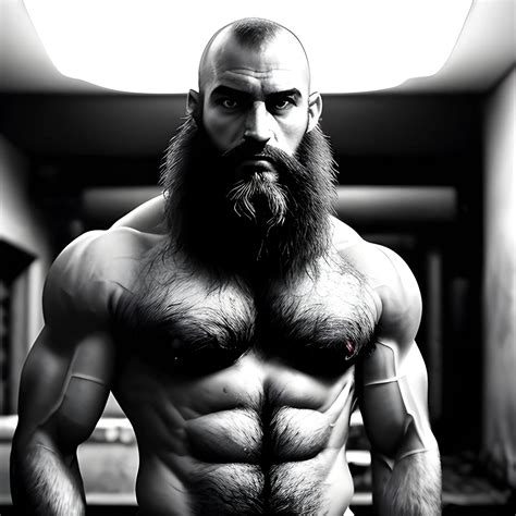 Capture the full body image of an extremely hairy muscular bald