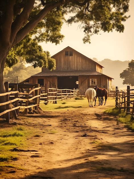 Premium AI Image | Photo of Tranquil Country Horse Ranch With Horses ...