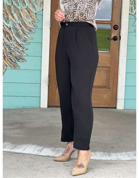 Black Twill Tapered Pants - Rhinestone Angel