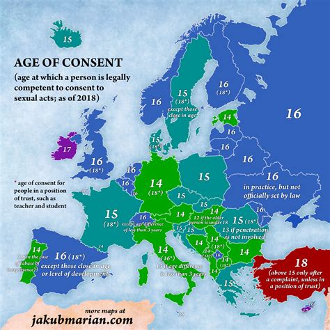 Legal age of sexual consent in Europe and Turkey, 2018 : r/MapPorn