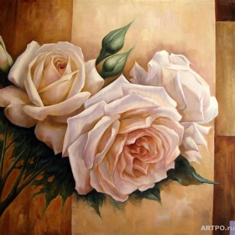 Кремовые розы - Смородинов Руслан | Flower painting, Flower art, Rose ...