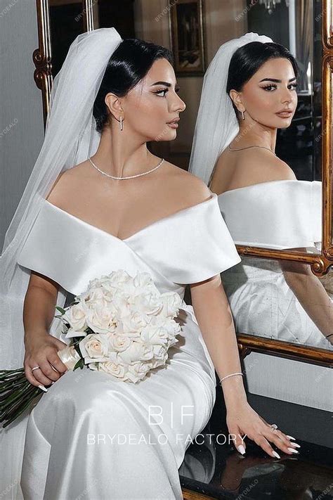 Vintage Off-shoulder Silk Wedding Dress with Long Train Overskirt