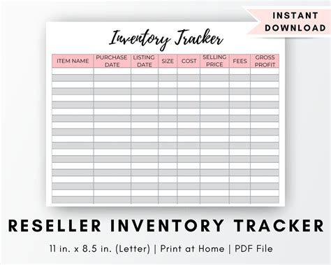 Online Reseller Inventory Sheets, Printable Online Inventory Tracker ...
