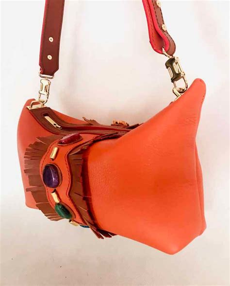 Leather Bag in Orange and Brown Leather With Agate Stone and - Etsy