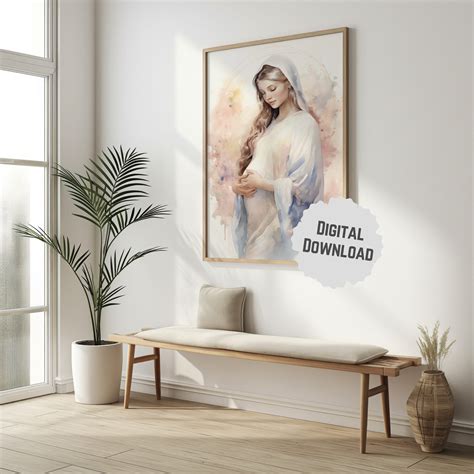 Pregnant Mother Mary, Watercolor Decor, Catholic Gift Canvas Art Modern
