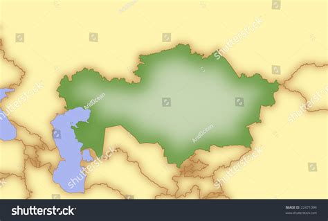 Map Of Kazakhstan, With Borders Of Surrounding Countries. Stock Photo ...