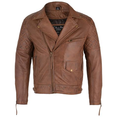 Mens Soltau Diamond Biker Style Tan Leather Jacket– Charlie London