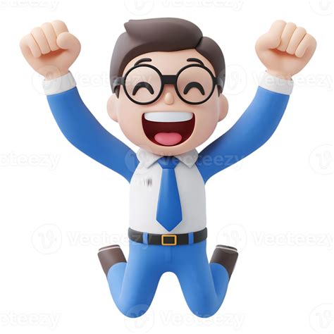 A cartoon man in a blue suit and tie is jumping up and down 62685802 PNG