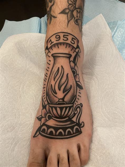 Oil lamp on my foot by Mac at Muses Tattoo in New Orleans : r ...