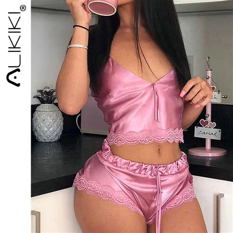 Mulheres Gostosas De Pijama - Senhoras sexy 2 peça conjunto de pijama de seda de cetim sem mangas ...