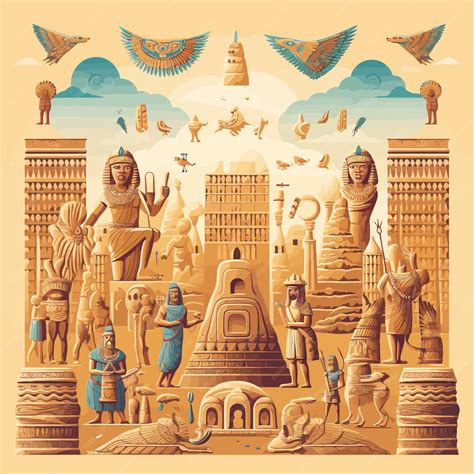 Vector illustration background image of Sumerian civilization with
