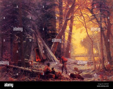 Bierstadt Albert Moose Hunters- Camp Stock Photo - Alamy