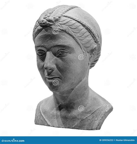 Ancient White Marble Sculpture Head of Young Woman. Statue of Sensual