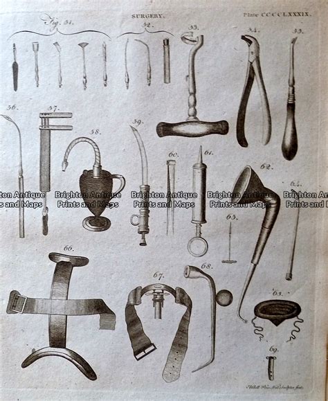 Antique Print 232-478 Medical - Surgical Instruments by Bell c.1775