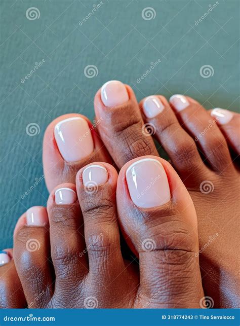 A Close Up Image Focusing on a Womans Feet Displaying White Toenails