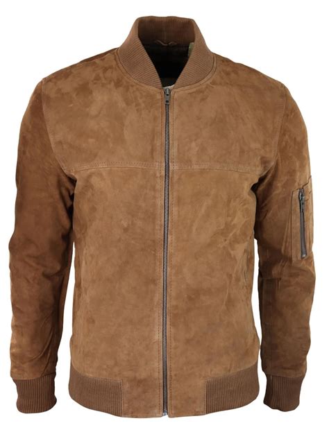 Mens Genuine Suede Bomber Jacket Leather Casual Varsity VIntage Smart ...