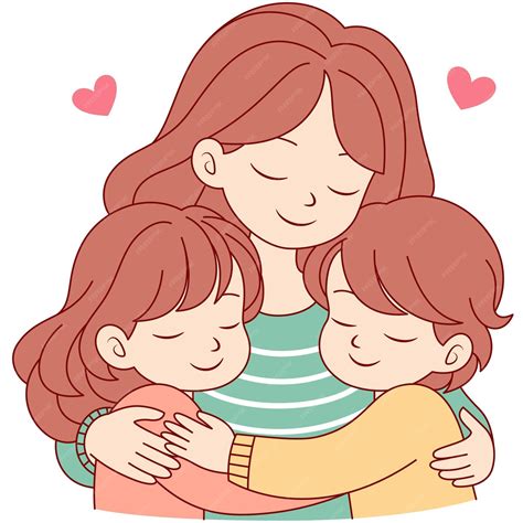 Imagem De Mãe Desenho - Cute kawaii Mãe segurando filha e filho personagem de desenho animado ...