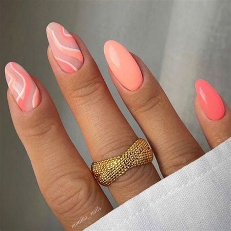 tone coral swirl nail design  almond shape gel nails acrylic