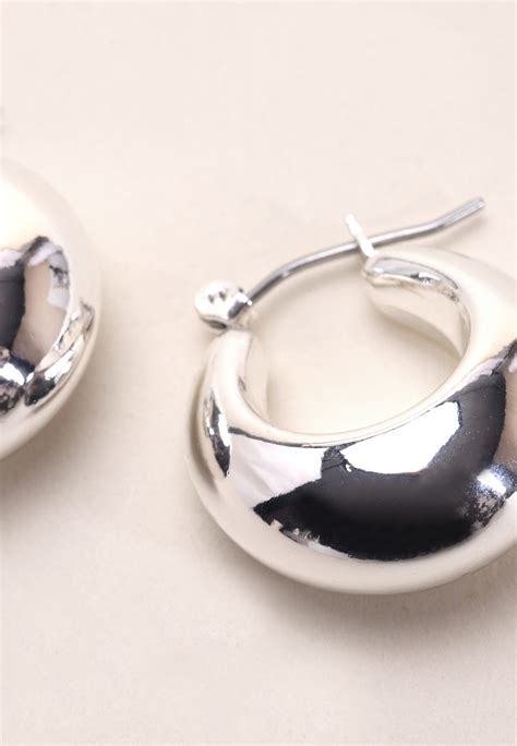 Womens Silver Small Puffy Hoop Earrings | Peacocks