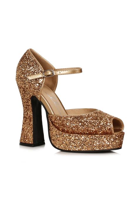 Gold High Heel Open Toe Women's Shoes | Costume Heels