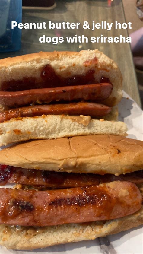 (I made and ate) peanut butter and jelly hot dog with sriracha. : r