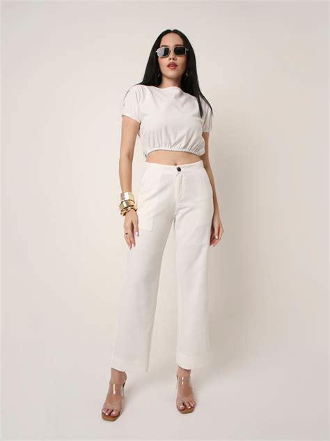 white  ord set crop top straight pants