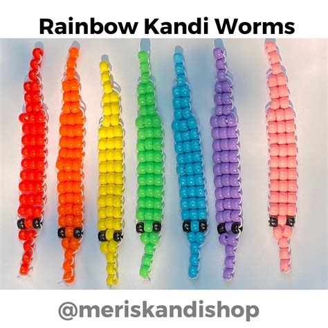 Rainbow Kandi Worms Red, Orange, Yellow, Green, Blue, Purple, and Pink