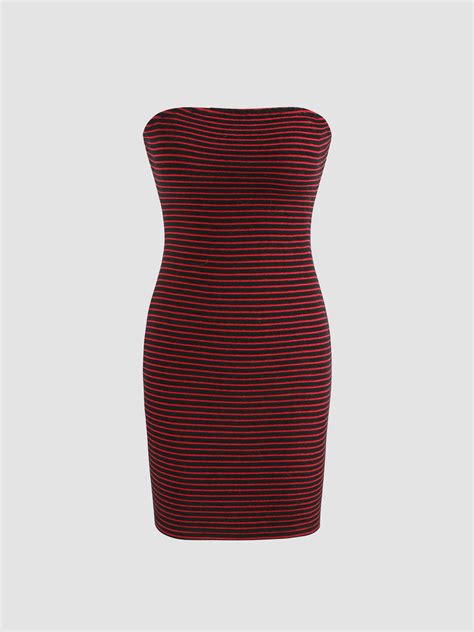 Sun Dresses Knit Fabric Off-shoulder Striped Mini Dress For Date Picnic