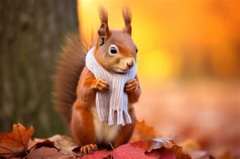 Premium Photo | Funny squirrel in beautiful fall landscape