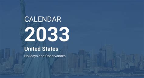 Year 2033 Calendar – United States