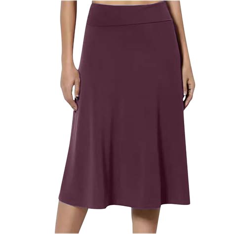 Women's A-Line Elastic High Waist Flare Work Midi Knee Length Stretchy