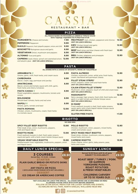 Online Menu of Cassia Silverlink Restaurant, Wallsend, United Kingdom