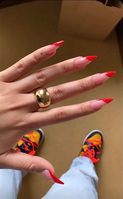 Red nail inspo | Chic nails, Classy almond nails, Pointed nails