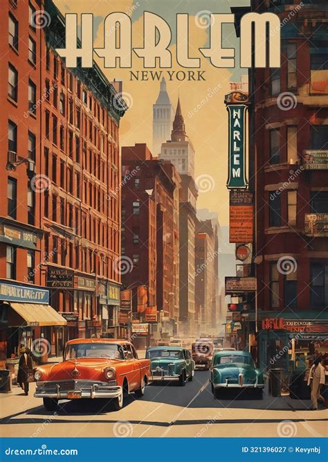 Harlem New York Vintage Travel Poster Postcard Stock Illustration
