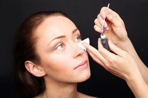 Painting Eyelashes, Permanent Eye Makeup Stock Image - Image of glue ...